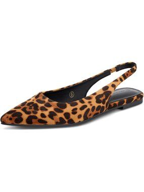 Women's Leopard Slingback Low Heel Pointed Toe Slip On Casual Ballet Flat Shoes